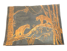 Hand Tooled Sheet Copper TWO JAGUAR CATS IN TREES Unframed Picture (18