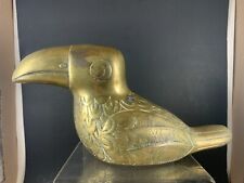 Vintage Brass Toucan Bird Tropical Heavy Figure Statue Gold Tone HTF Paperweight picture