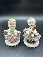 Rare Vintage Thames Christmas Angels Girl And Boy Pink Spaghetti  Rare Figurine picture