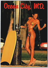 Ocean City MD Girl Postcard Risque 90's 80's Pinup Beach Surf shower Bikini picture