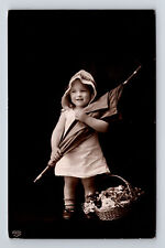 c1910 RPPC EAS Studio Portrait Young Girl Umbrella Flowers Postcard picture