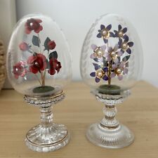 2 Franklin Mint House Of Faberge Flower Etched Eggs Austria Red Purple Flaw picture