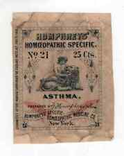 ca. 1906 Humphreys' Homeopathic Specific  Asthma Medicine, New York, Label picture