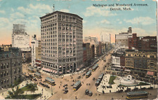 Michigan and Woodward Avenues-Detroit, Michigan MI antique 1918 posted postcard picture