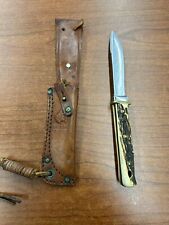 Puma Hunters Pal  Knife Stag Handle Germany Vtg Orig Leather Sheath 1970 picture