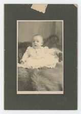 Antique c1900s 3.88X5.63 IN Cabinet Card Adorable Baby in White Dress on Fur NY picture