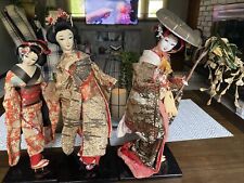 3 Vintage Yamaha Kyugetsu Japanese Geisha Dolls in Traditional Kimono 16” & 14” picture