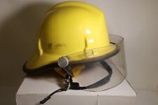 VINTAGE USED CAIRNS & BROS FIRE HELMET YELLOW FIGHTER W/ SHIELD STRAP & LINER picture