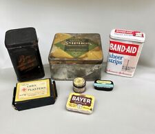Vintage Medicine Cabinet Tin Lot Decor Staging Advertisement Band Aid Bayer Etc picture