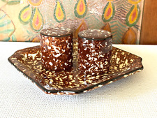 Vintage MCM Stangl Town & Country Pottery Brown Spongeware Salt & Pepper Shakers picture