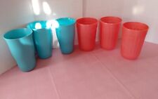 Vintage PackerWare Set of 3 Blue & 3 Orange Ribbed Plastic Tumblers Made in USA picture