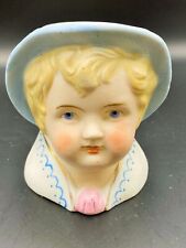 Antique Parian China Doll with Hat Wall Pocket Vase  ~ 3 1/8