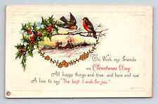 1915 STECHER Christmas Greetings Robins Country Farm Home in Snow 546 C Postcard picture