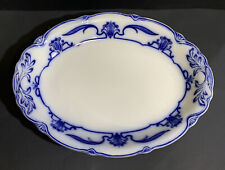 RARE 1891 GRINDLEY England 14” FLOW BLUE Gold LOTUS Oval Porcelain PLATTER Plate picture