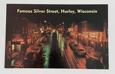 Silver Street at Night, Hurley, Wisconsin, Postcard, Street View picture