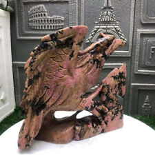 5.29lb Natural Rhodonite Quartz Hand Carved Eagle Skull Crystal Reiki Decor Gift picture