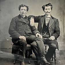 Antique Tintype Photograph Handsome Affectionate Men Leg On Top Of Leg Gay Int picture