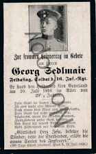 Photo WK1 Remembrance Card - Georg Sedlmair Feldafing X98 picture
