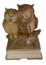 Towle Musical Owl Couple Figurine porcelain Works great brown,tan,yellow Japan picture