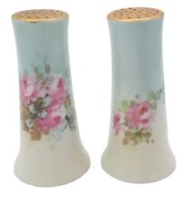 Vintage LIMOGES Porcelain Floral Salt & Pepper Shakers Made France Pink Roses picture