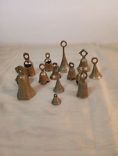 Assorted Vintage Mini Brass Bells Marked India Hand Etched Decorated Lot Of 14 picture