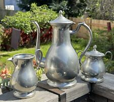 Queens Ware Pewter Coffee Pot, Creamer And Sugar Bowl - Vintage picture