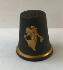 Wedgwood Black/Gold jasperware Floral Girl thimble in excellent condition . picture