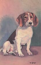 Artist Signed William Jorge Seated Beagle Dog Hound Alma Vintage Postcard picture