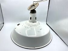 Vintage Porcelain Barn Light White With Black Rim 16.75 Inch Orig Hardware Wired picture