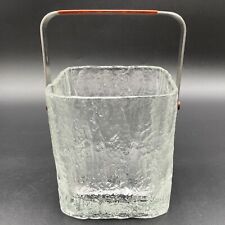 VTG Hoya Glacier Ice Bucket Textured Glass Japan 60s w/ Stainless Steel Handle picture