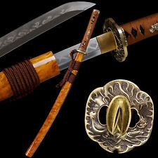 Japanese Samurai Katana Wakizashi Sword Clay Tempered L6 Steel Full Tang Sharp picture