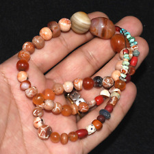 Ancient Carnelian Stone Bead Necklace with Bactrian Turquoise C. 1500+ Years Old picture