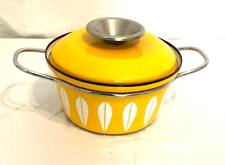Vintage Catharine Holm Norway Yellow & White Enameled Dutch Oven Casserole w/Lid picture