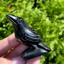 Natural Obsidian Raven Crow Hand Carved Halloween Decoration Gift Specimen picture