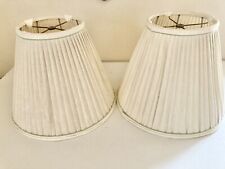60's VTG Ethan Allen Lamp Shades Natural Pleated Linen Green Trim Set of 2 picture
