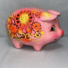 VTG Inarco Ceramic Piggy Bank Japan Hand Painted With Sunflower Psychedelic picture