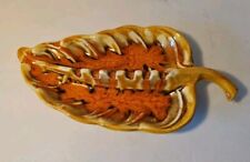 Vintage Orange Glazed Ceramic Ashtray Leaf Shape 7.5 In X 4