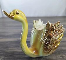 Vintage Mold Swan Planter Ceramic Hand Painted Mid Century Iridescent Yellow picture