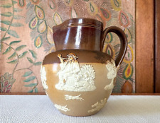 Antique Doulton Lambeth Stoneware Pottery Pitcher - Hunting White Relief (1125) picture