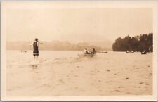 Vintage 1930s WATER-SKIING Real Photo RPPC Postcard Skier / Boat - Lake Scene picture