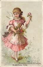 Niagara Corn Starch Girl Dove Flowers Victorian Trade Card picture