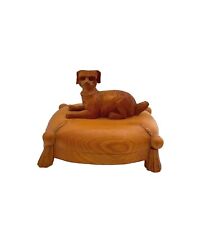 Dog Design on Hinged Trinket Box Vintage Carved Wood Pet Lover Decor Gift picture