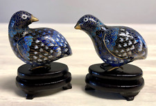 Vintage Chinese Cloisonné Quail Partridge Figurines with Stands picture