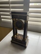 Antique French Empire Inlaid Portico Clock with Bronze Mounts & Figural Pendulum picture