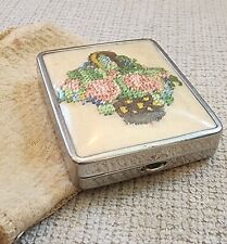 Antique Makeup Compact Powder Blush Mirror Needlepoint picture