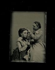 Wonderful Miniature Gem Tintype Two Girls Putting Flowers in Hair 1860s Photo picture