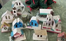 Vintage Lot Of 11 Putz Mica Christmas House Models Cardboard Made In Japan picture
