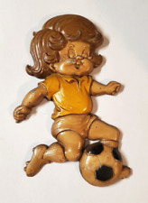 VTG 1970s Sexton 2506 Metal Boy Soccer Player Wall Hanger Plaque Room Decor picture