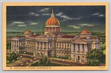 State Capital at Night Harrisburg PA Pennsylvania 1952 Linen Postcard picture