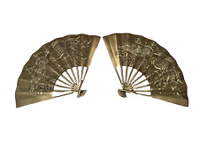 Vintage PAIR of Solid Brass Fan Raised Phoenix Dragon Ornament wall decor picture